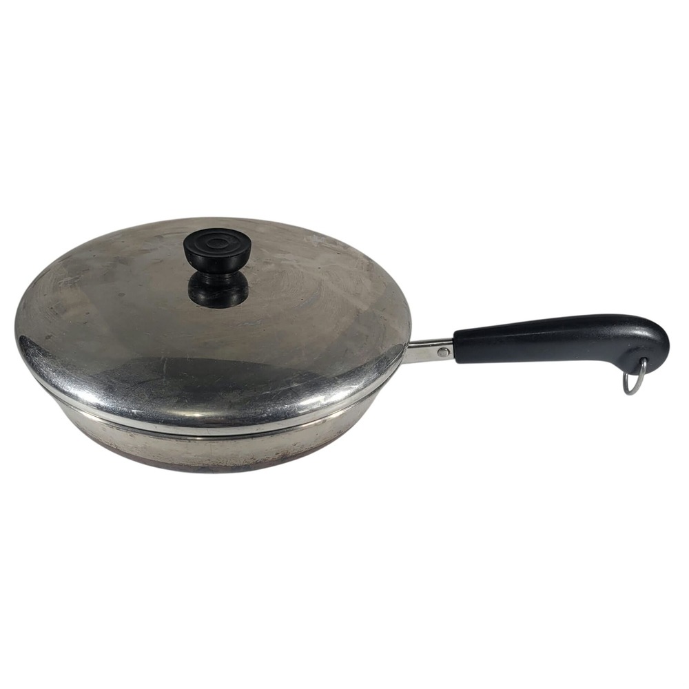Revere Ware 10 Inch Skillet Pan Copper Bottom Stainless Steel Lid Vtg USA Made
